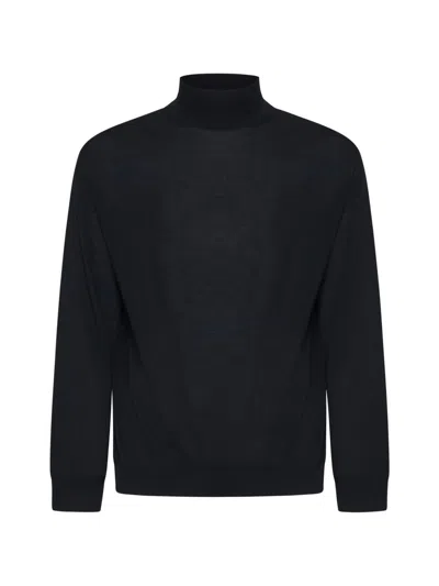 D4.0 Black Virgin Wool Mock Neck Sweater