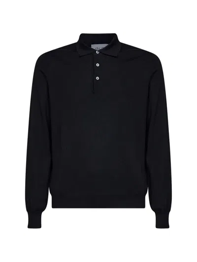 D4.0 Long-sleeve Knitted Polo Shirt In Black