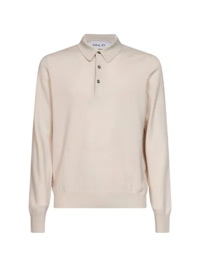 D4.0 Long-sleeve Knitted Polo Shirt In Neutral