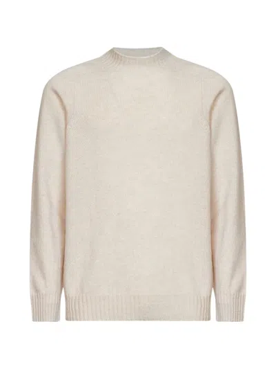 D4.0 Mock-neck Saddle-shoulder Sweater In White