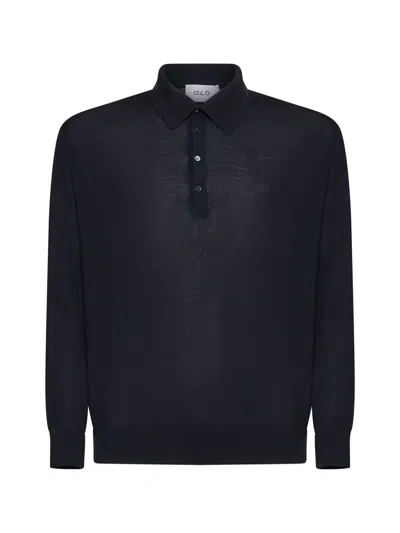 D4.0 Black Virgin Wool Knit Polo Shirt In Blue