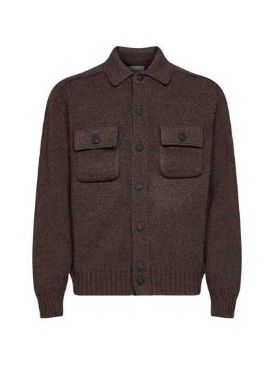 D4.0 Virgin Wool Knit Cardigan In Brown