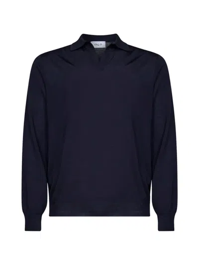 D4.0 V-neck Long-sleeve Polo Shirt In Blue