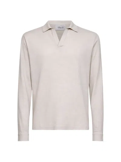 D4.0 V-neck Long-sleeve Polo Shirt In Neutral