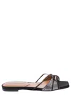 D’accori 'lust' Black Flat Sandals With Criss-cross Straps With Rhinestone In Black