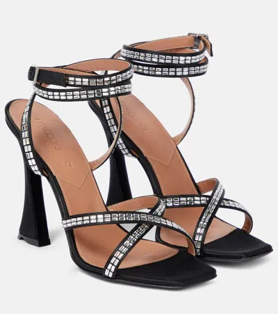 D’accori Carre Embellished Satin Sandals In Black