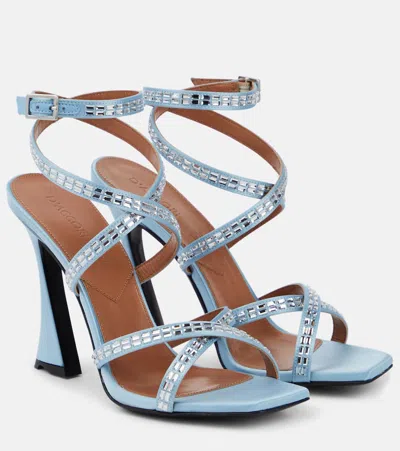 D’accori Carre Embellished Satin Sandals In Blue