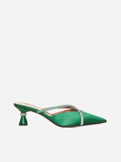 D’accori Ella Rhinestone Satin Mules In Emerald City