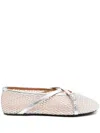 D’accori Mesh Bambi Ballet Flats With Criss Cross Strap In Silver