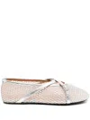 D’accori Mesh Bambi Ballet Flats With Criss Cross Strap In Silver