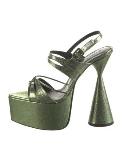 Pre-owned D’accori Leather Cutout Accent Pumps In Green