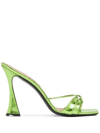 D’accori Lust Crystal-embellished Iridescent Leather Mules In Lime Green