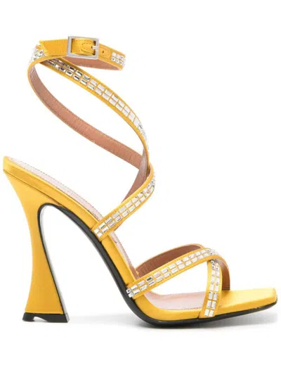 D’accori 100mm Carre Crystal-embellished Sandals In Hellow Yellow