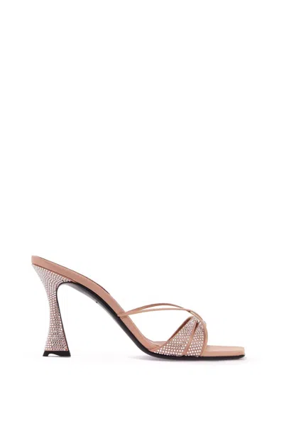 D’accori Crystal-embellished Nude Satin Lust Mules In Pink