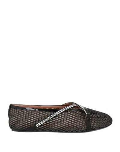 D’accori D'accori Woman Ballet Flats Black Size 9 Textile Fibers, Leather In Gray
