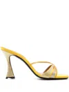 D’accori Yellow Slip-on Sandals With All-over Rhinestone In Yellow