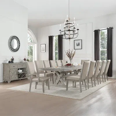Dae 13-ps Kitchen Furniture Set Include 1 Dining Table, 10 Side Chairs And 2 Arm Chairs Formal Dining Ta In Gray