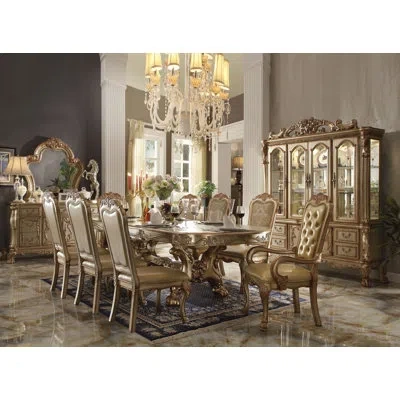 Dae 9-piece Luxurious Formal Dining Table Set Kitchen Furniture Set Include 1 Extendable Dining Table, 6 In Gold