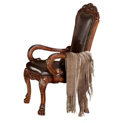 Dae Dresden Tufted Queen Anne Arm Chair In Cherry Oak