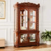 Dae Mirrored Back Lighted Curio Cabinet In Cherry