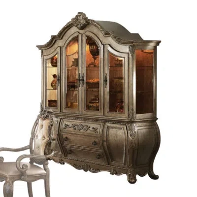 Dae Ragenardus 72'' Wide Solid Wood Mirrored Back Lighted China Cabinet In Vintage Oak
