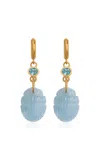 Daga Jewels 14k Gold Aqua Scarab Hoops In Blue