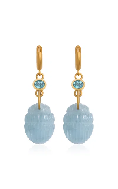 Daga Jewels 14k Gold Aqua Scarab Hoops In Blue