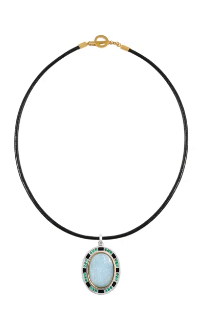 Daga Jewels 14k Gold Aqua Scarab Necklace In Blue