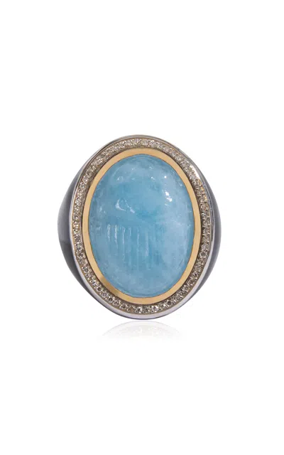 Daga Jewels 14k Gold Aqua Scarab Ring In Blue