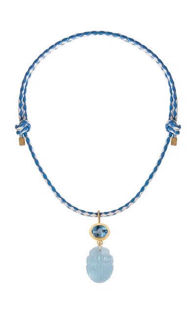 Daga Jewels 14k Gold Aquamarine Scarab Charm Necklace In Blue