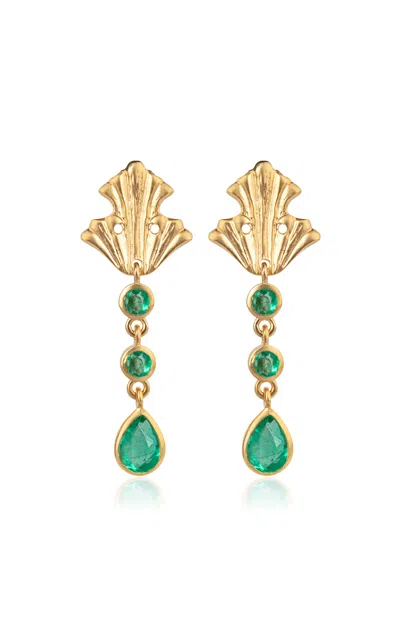 Daga Jewels 14k Gold Emerald Acanthus Drop Earrings In Green