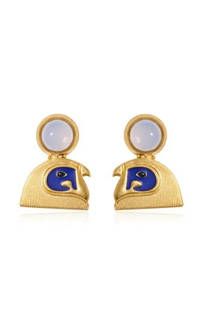 Daga Jewels 14k Gold Falcon Earrings In Blue