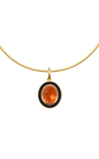 Daga Jewels 14k Gold Fire Opal Solar Disc Charm In Orange