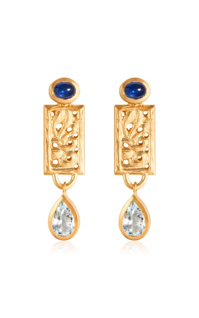 Daga Jewels 14k Gold Ivy Block Earrings In Blue