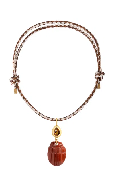 Daga Jewels 14k Gold Jasper Scarab Charm Neckalce In Orange