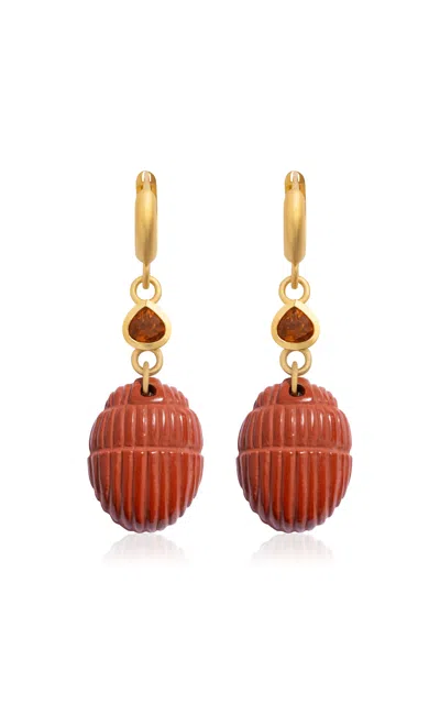 Daga Jewels 14k Gold Jasper Scarab Hoops In Orange