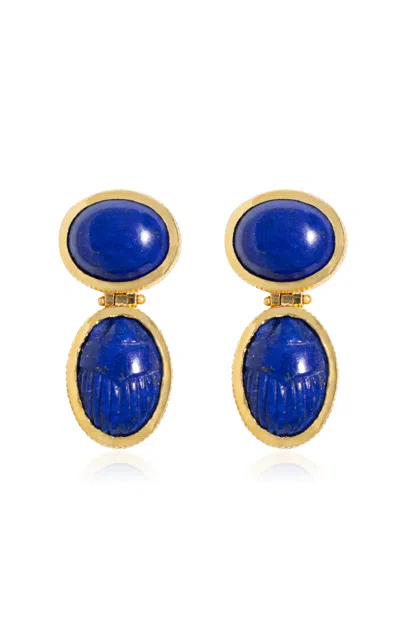 Daga Jewels 14k Gold Lapis Scarab Earrings In Blue