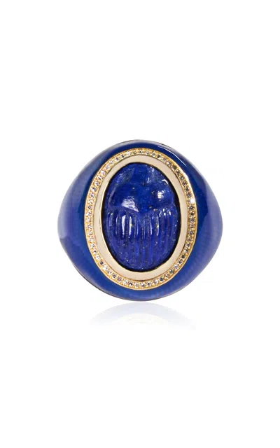 Daga Jewels 14k Gold Lapis Scarab Ring In Blue