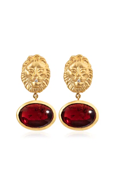 Daga Jewels 14k Gold Leo Earrings In Red