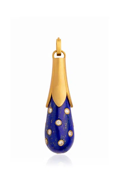 Daga Jewels 14k Gold Lotus Charm In Blue