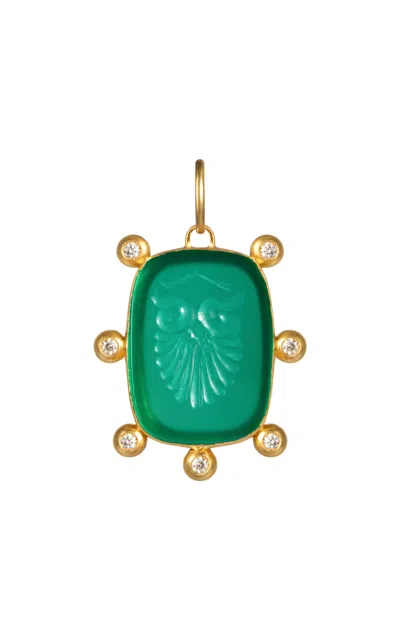 Daga Jewels 14k Gold Owl Of Athena Charm In Green