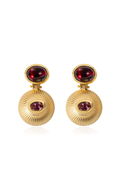 Daga Jewels 14k Gold Pink Tourmaline & Garnet Sun Bulla Earrings In Red