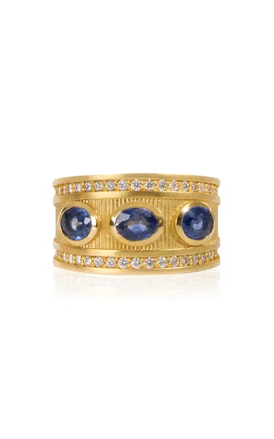 Daga Jewels 14k Gold Sapphire And Diamond Solar Band In Blue