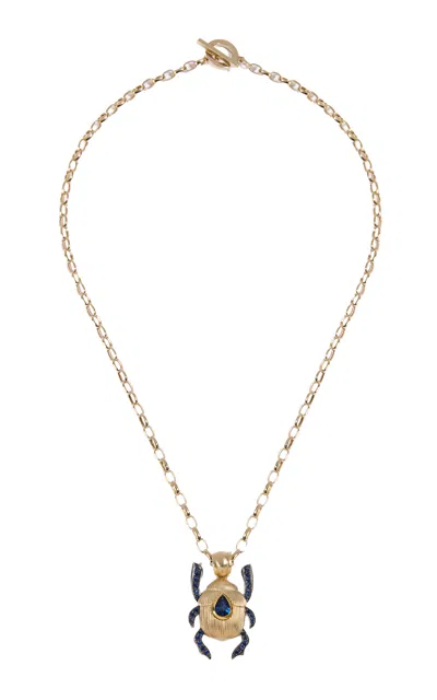 Daga Jewels 14k Gold Sapphire Scarab Necklace In Blue