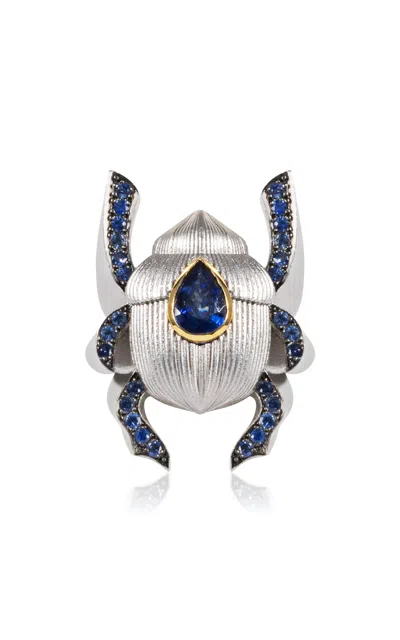 Daga Jewels 14k Gold Sapphire Scarab Statement Ring In Blue