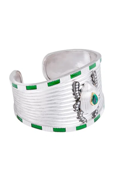 Daga Jewels 14k Gold Scarab Cuff In Green
