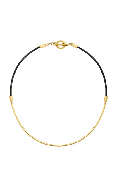Daga Jewels 14k Gold Sun Choker Leather & Gold