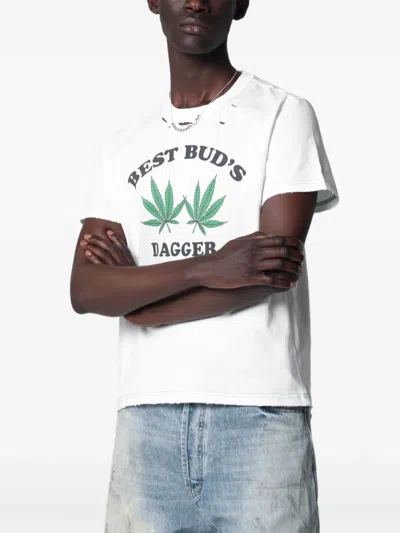 Dagger Best Buds Graphic-print Distressed T-shirt In White