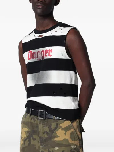 Dagger Dean Distressed-effect Striped Tank Top In White