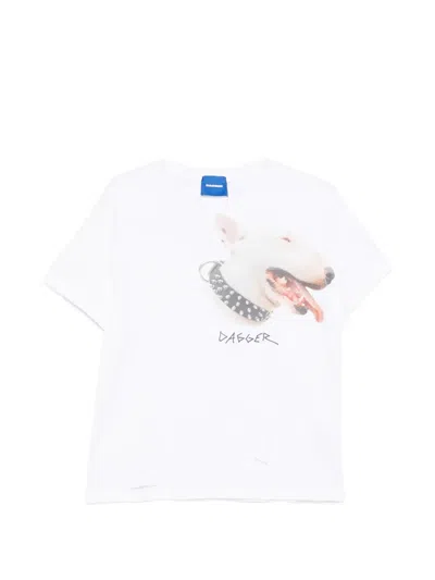 Dagger Distressed Dog-print T-shirt In White